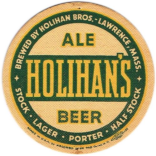 1933 Holihan's Ale/Beer 4 1/4 inch coaster MA-HOLI-1