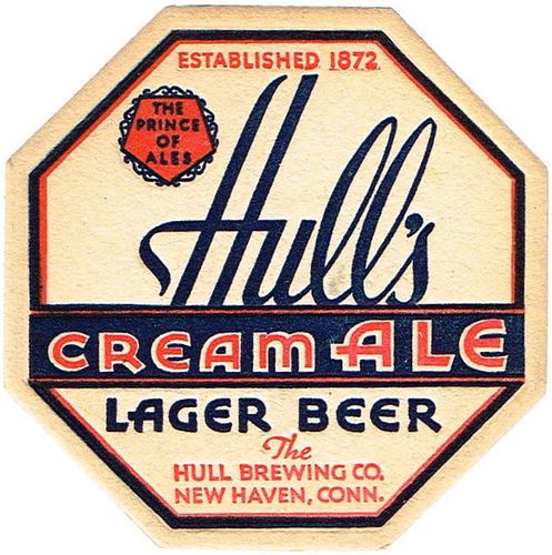1937 Hull's Cream Ale/Lager Beer 4 1/4 inch Octagon Coaster CT-HUL-14