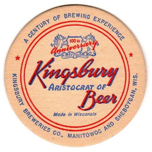 1948 Kingsbury Beer 4 1/4 inch coaster WI-KIN-5