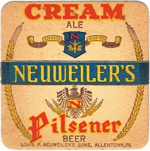 1942 Neuweiler's Beer/Ale 4 1/4 inch coaster PA-NEU-1