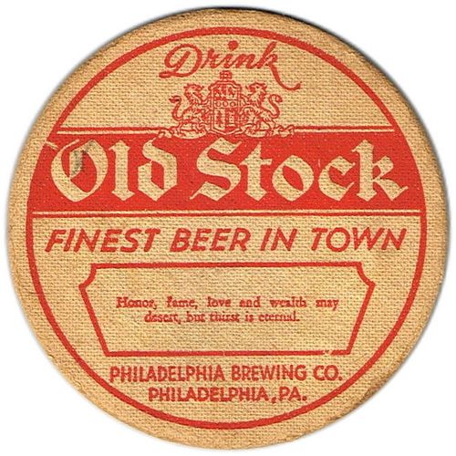 1933 Old Stock Beer 4 1/4 inch coaster PA-PHIL-3F