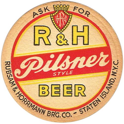 1937 R&H Pilsner Beer 4 1/4 inch coaster NY-R&H-5