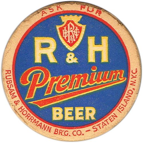 1938 R&H Premium Beer 4 1/4 inch coaster NY-R&H-6
