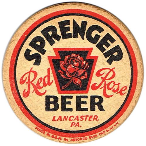 1933 Sprenger Red Rose Beer 4 1/4 inch coaster PA-SPREN-1