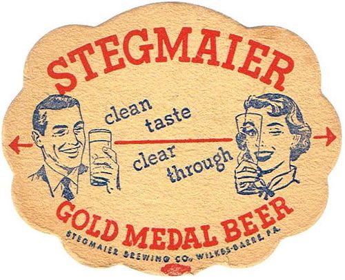 1951 Stegmaier Gold Medal Beer 4 1/4 inch coaster PA-STEG-19
