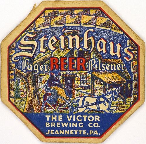 1936 Steinhaus Beer/Old Shay Ale 4 1/4 inch Octagon Coaster PA-VICT-8