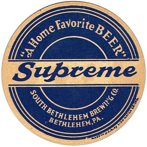 1935 Supreme Beer 4 1/4 inch coaster PA-SOBT-3