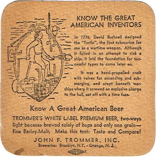 1938 Trommer's Malt Beer "David Bushnell" 4 1/4 inch coaster NY-TMR-14C