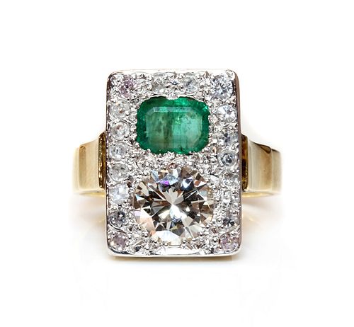 A Continental emerald and diamond ring,