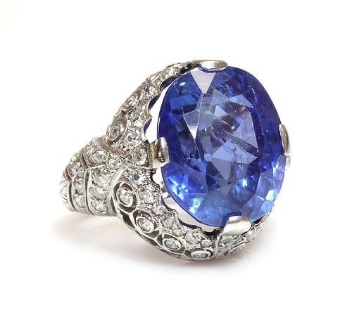 An Art Deco unheated sapphire and diamond ring,