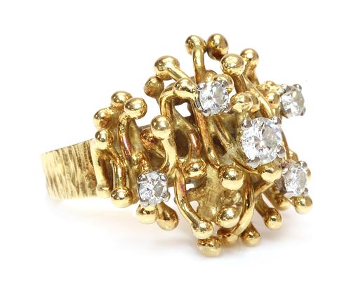 An 18ct gold diamond set twig ring, by D. A. Soley, c.1970,