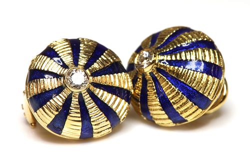 A pair of gold enamel and diamond earrings by Jean Schlumberger, for Tiffany & Co.,