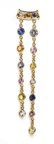 A gold vari-coloured sapphire neglige pendant,