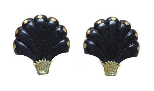 A pair of gold mounted wooden earrings, by Matthew Warwick,