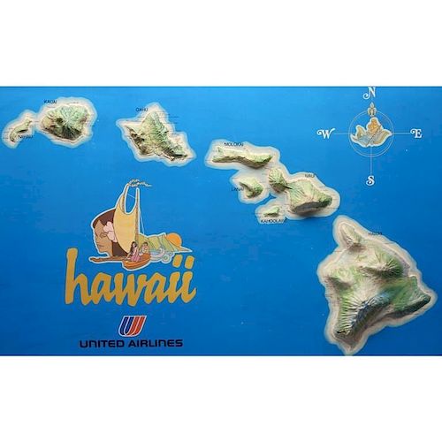 United Airlines Tiki Frame 3D Hawaii map