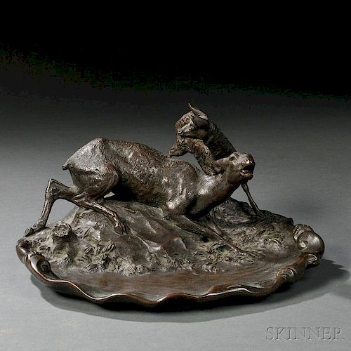 Probably Otto Jarl (Austrian, 1856-1915)       Bronze Vide Poche with a Deer and Fawn