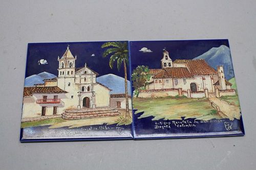 H & R Johnson Hand Painted Columbian Scene Tiles