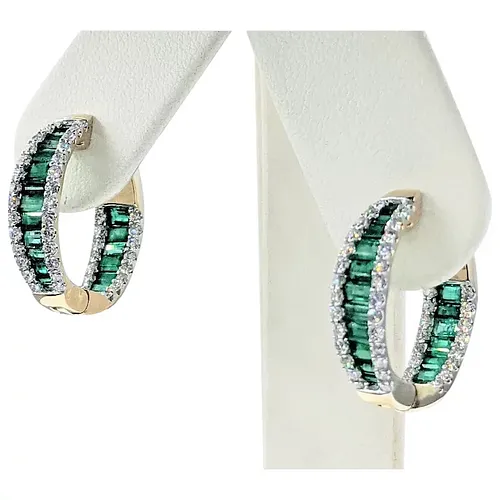 Glamorous Emerald & Diamond "Inside / Outside" Hoop Earrings