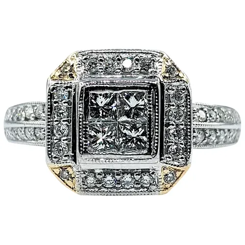 Detailed Princess Cut Diamond "Illusion" Ring