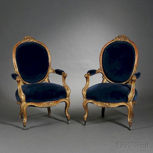 Pair of Louis XV-style Giltwood Fauteuils