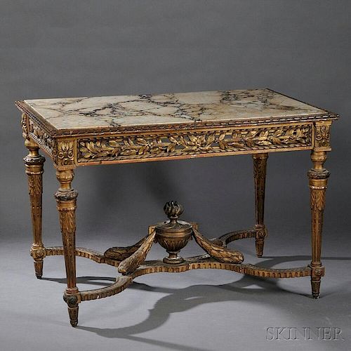 Louis XVI-style Marble-top Giltwood Center Table