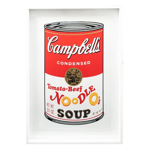 ANDY WARHOL. Campbell's Tomato- Beef Noodle Soup. Con sello en la parte posterior. Serigrafía sin número de tiraje. 81 x 48 cm.