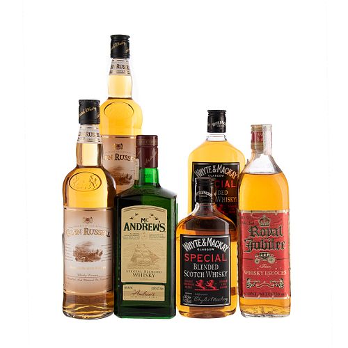 Whisky. Glen Russell. Mc Andrew's. En presentaciones de 750 ml., 700 y 200 ml. Total de piezas: 6. sold at auction on 6th November | Morton Subastas