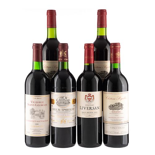 Lote de Vinos Tintos de Francia. Château Liversan. Château Peyrille. En presentaciones de 750 ml. Total de piezas: 6.