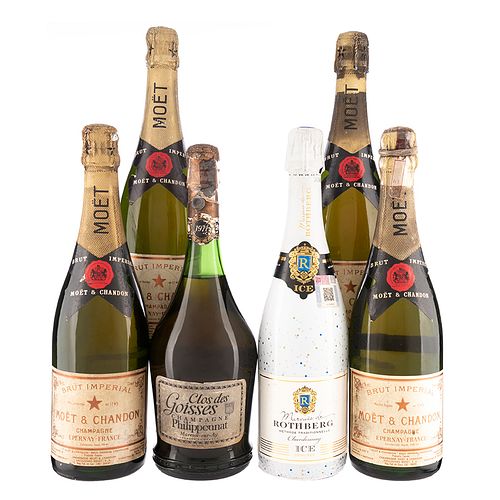 Lote de Champagne y Vino Espumoso. Moët & Chandon. En presentaciones de 750 ml. y 770 ml. Total de piezas: 6.