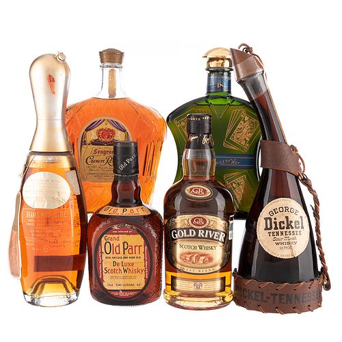 Lote de Whisky y Bourbon de Escocia, Canada y U.S.A. Old Parr. En presentaciones de 700 ml; 750 ml. y 1.14 Lts. Total de piezas: 6.