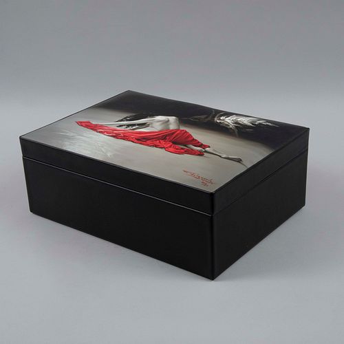 FIDEL GARCÍA. Phoenix. Firmado. Giclée sobre caja de piel intervenida 01/20. De la marca Luxury Art in a Box.