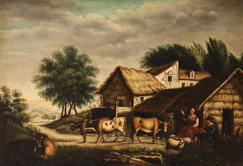Andalusian school of the mid-nineteenth century. Circle of ANDRÃ‰S CORTÃ‰S AGUILAR (Seville, 1812 - 1879). 
"Shepherd scene". 
Oil on canvas.