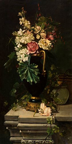 ANTONI APARICI Y SOLANICH (Valencia, ca. 1855-active in 1916). 
"Still life of flowers", 1889. 
Oil on canvas.
