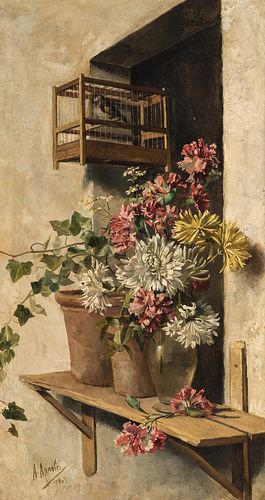 ANTONI APARICI Y SOLANICH (Valencia, ca. 1855-active in 1916). 
"Still life with flowers", 1903. 
Oil on canvas.
