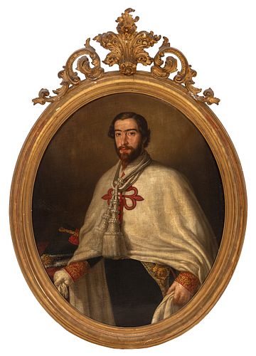 Circle of FEDERICO DE MADRAZO Y KUNTZ (Rome, 1815 - Madrid, 1894). 
"Portrait of a gentleman belonging to the Order of Santiago", c. 1850. 
Oil on can