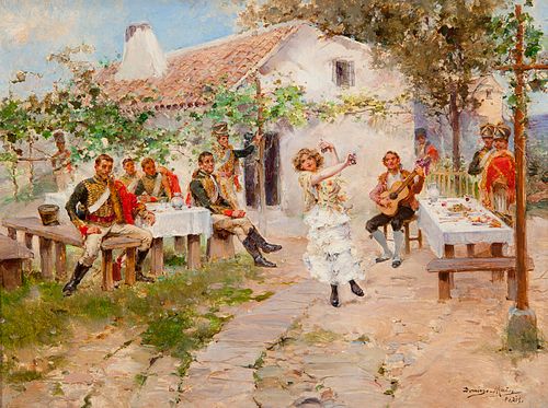 DOMINGO MUÃ‘OZ CUESTA (Madrid, 1850 - 1935). 
"Spanish Dance", Paris. 
Oil on panel.