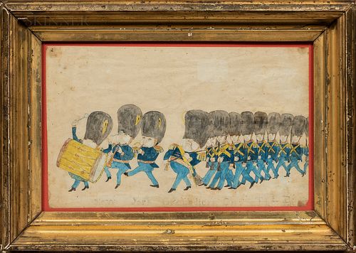 Watercolor, Pen and Ink, and Graphite on Paper Cartoon of the "New York Grenadiers On The Fourth,"
