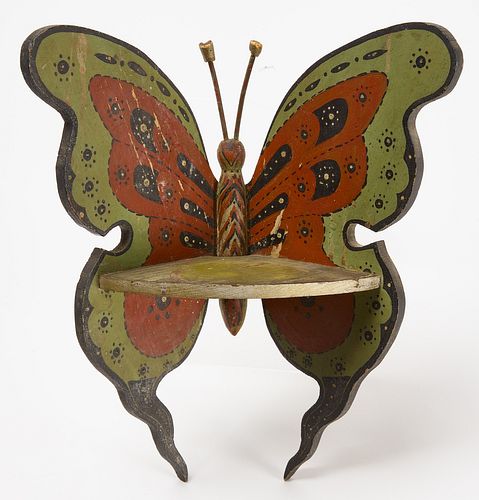 Folk Art Carved Butterfly Shelf
