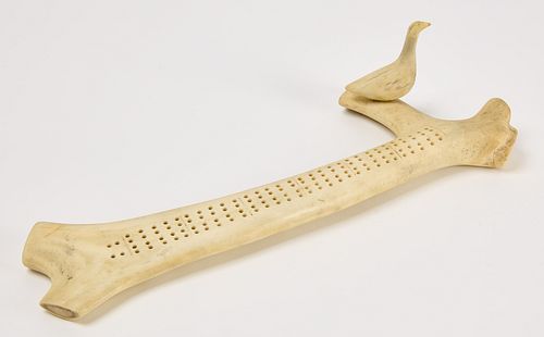 Eskimo Bone Cribbage Game with Carved Bird