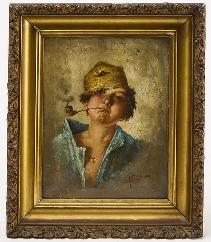 Boy Smoking a Pipe - oil on canvas