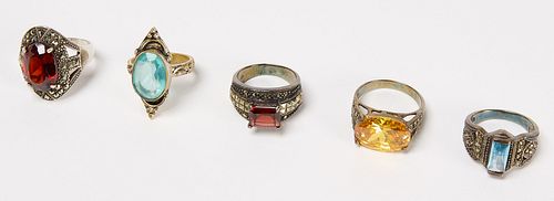 Four Sterling Silver Rings and Costume with Stones