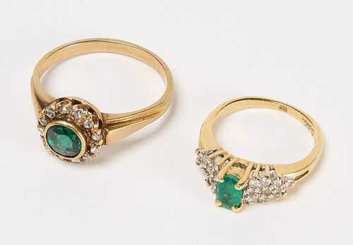 Two 14kt Gold Rings with Green Stones