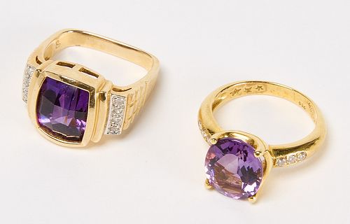 Two 14kt Gold Rings with Purple Stones