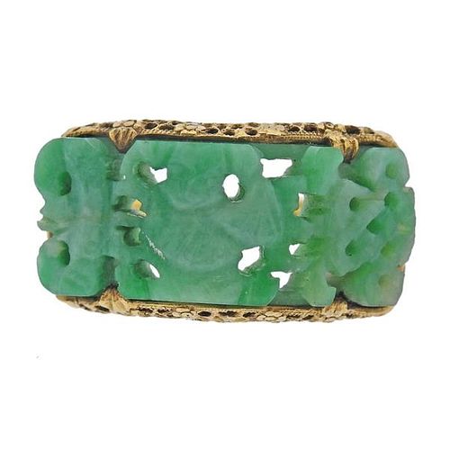 14K Gold Carved Jade Ring
