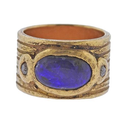 Antique 20k Gold Diamond Opal Band Ring