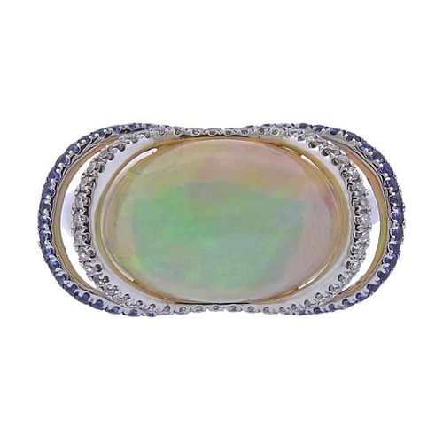 18K Gold Diamond Opal Sapphire Ring