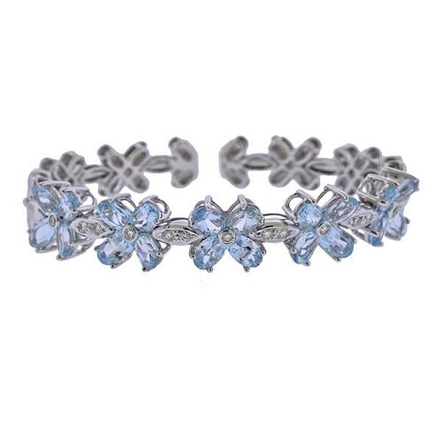 Suarez 18K Gold Diamond Aquamarine Flower Bracelet