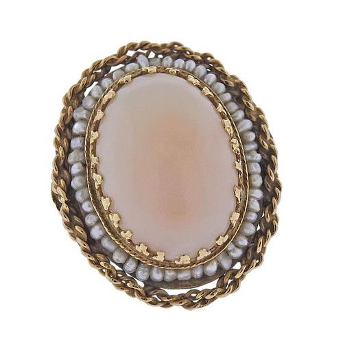 1960s 14k Gold Seed Pearl Coral Ring
