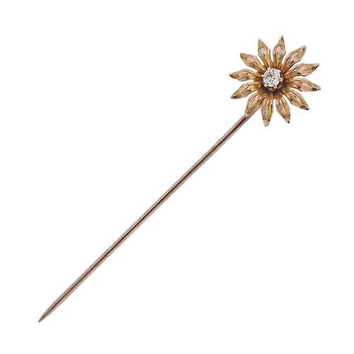 10K Gold Diamond Flower Stick Pin