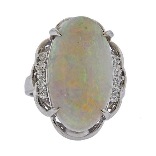 Platinum 11.12ct Opal Diamond Ring